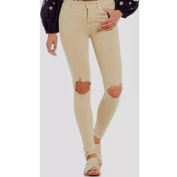 Free People Denim - FREE PEOPLE High Rise Busted Knee Skinny Jeans